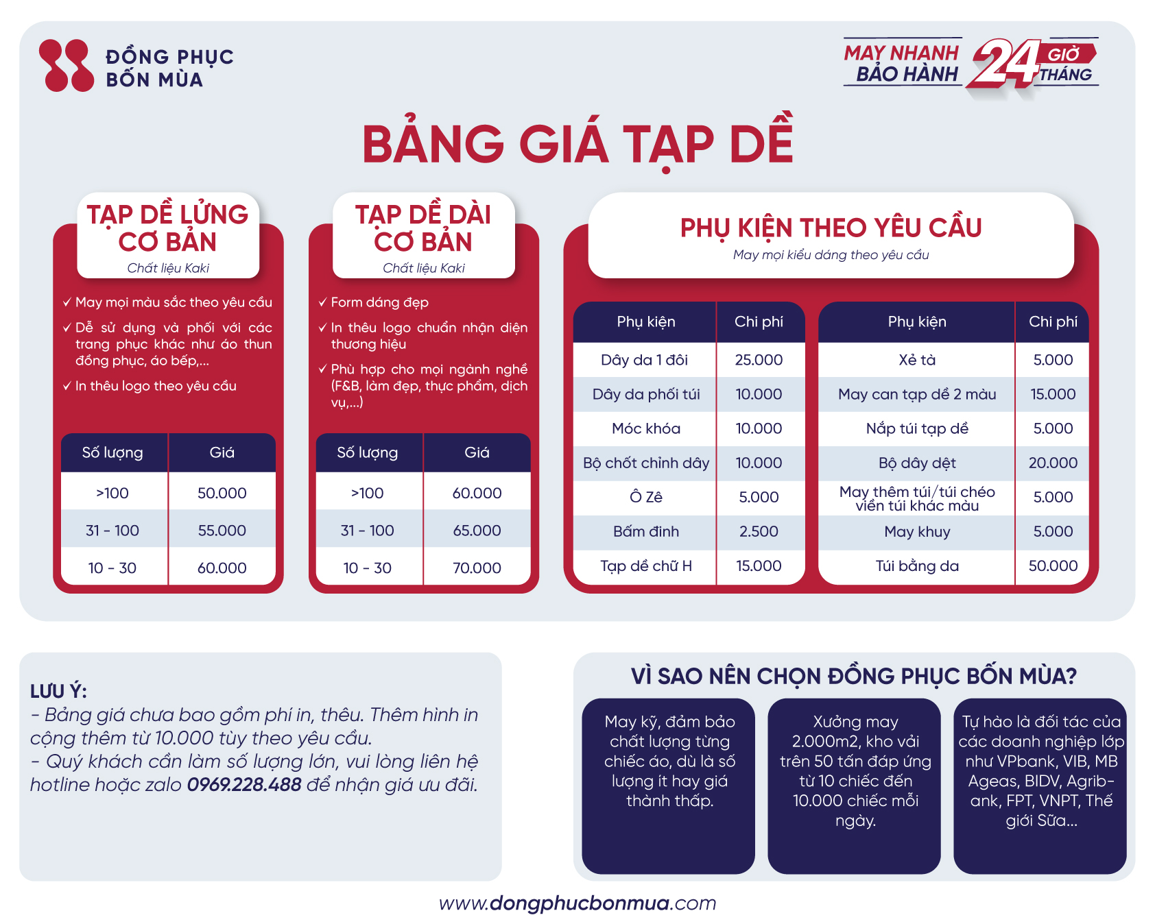 Bảng giá may tạp dề