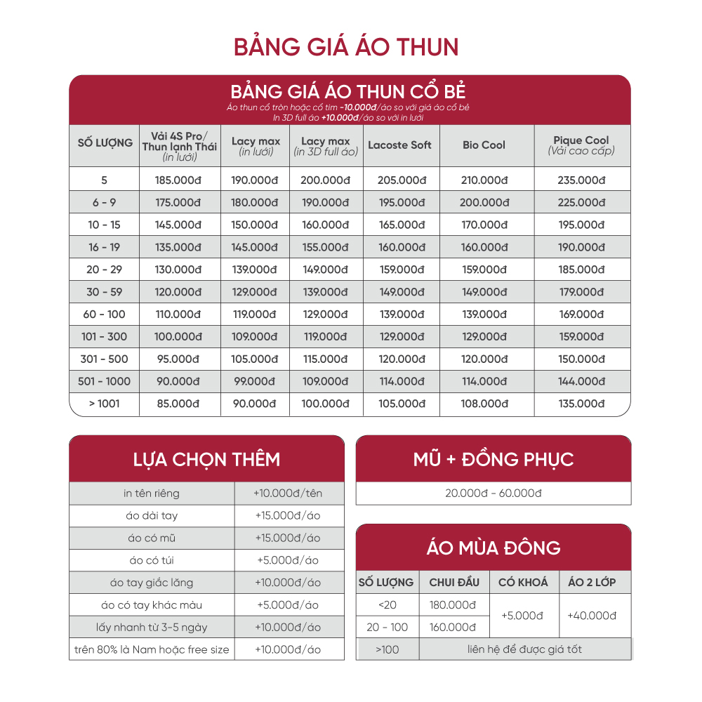 bảng giá áo thun cổ bẻ