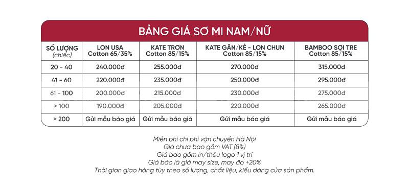 Bảng giá áo sơ mi công sở mới nhất