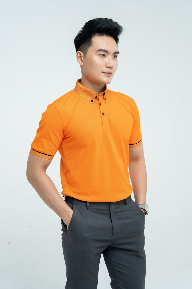 Áo thun có cổ đồng phục công ty màu cam, cổ họa tiết 14 Áo thun có cổ đồng phục công ty màu cam, cổ họa tiết