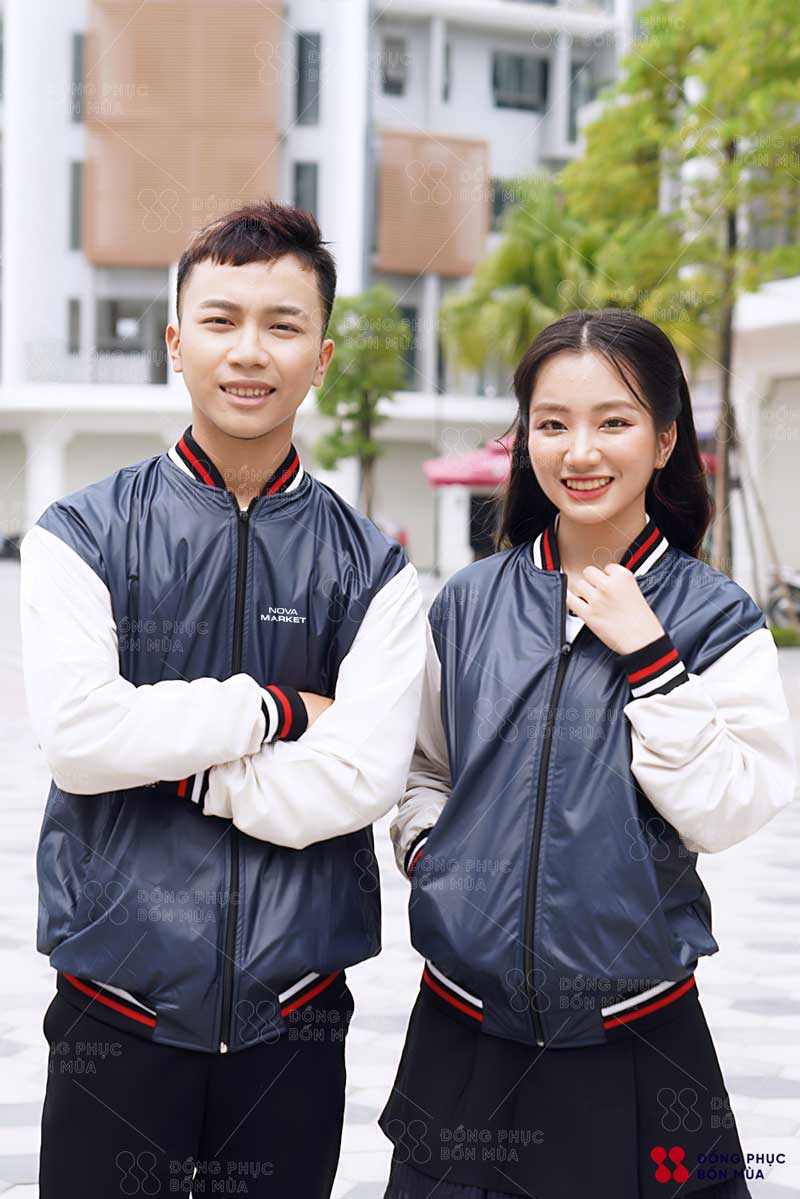 Phong cách thiết kế mẫu áo khoác đồng phục bomber xanh than