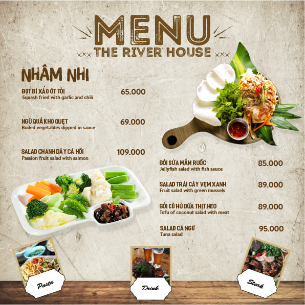 Menu đơn giản nhưng rất cuốn hút của Nhà Hàng The Riverhouse