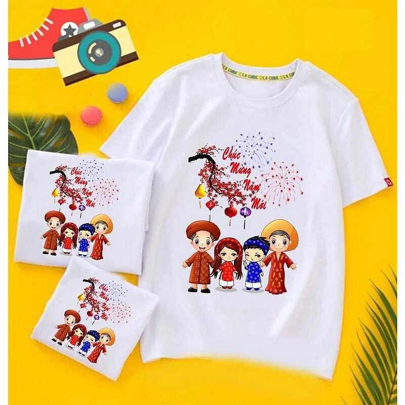 Top 5+ mẫu áo nhóm tết độc lạ, ấn tượng nhất năm 2025 2 Mẫu áo nhóm tết kết hợp hình vẽ chibi