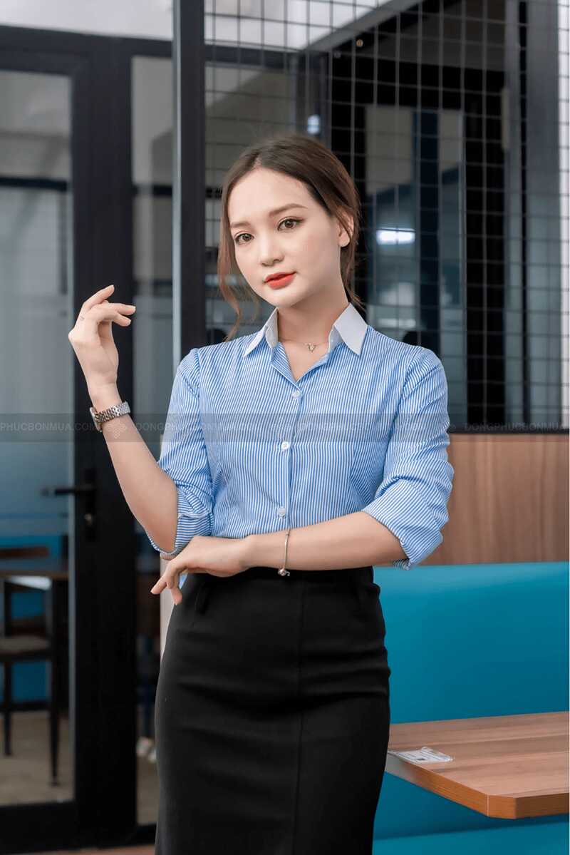 May Áo Sơ Mi Đồng Phục Nhà Hàng Đẹp | Bảng Giá 2025 4 Áo sơ mi đồng phục hoạ tiết kẻ sọc