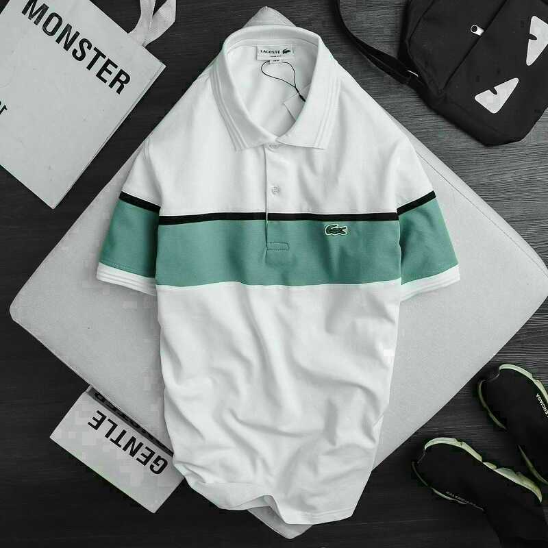 Thiết kế áo polo cổ trụ sọc ngang thương hiệu Lacoste