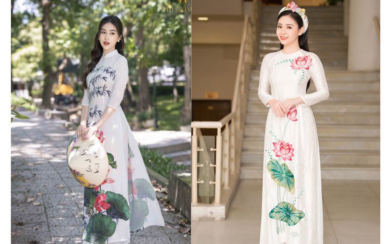 Các mẫu áo dài thêu hoa sen độc đáo, nữ tính cho bạn nữ 3 ao dai theu hoa sen 3