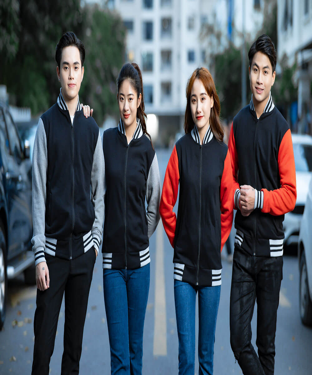 Áo khoác bomber nỉ đồng phục màu đen phối tay [BEST SELLER]