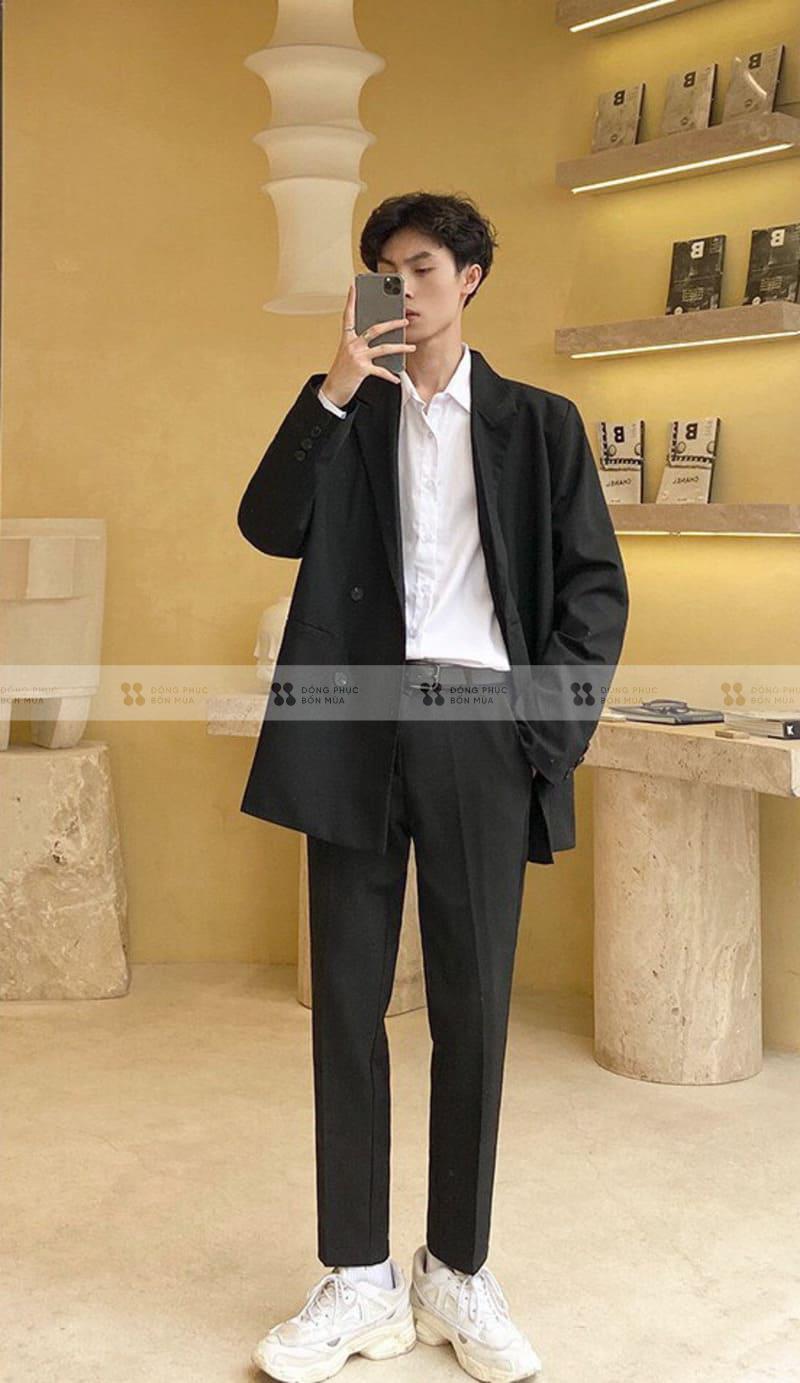 Phối đồ áo sơ mi trắng nam cùng blazer che khuyết điểm tốt