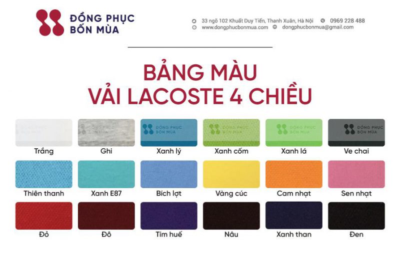 bảng màu may áo lớp có màu trắng tươi