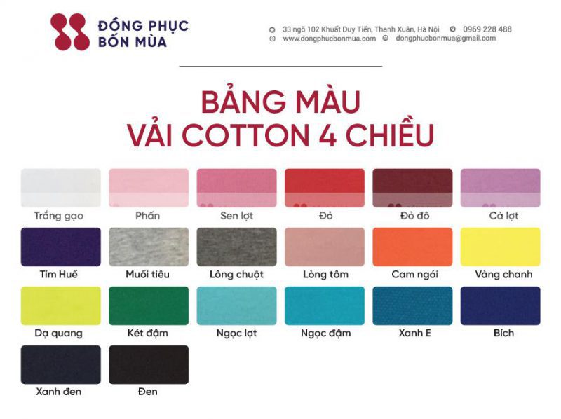 Bảng màu vải cotton 4 chiều