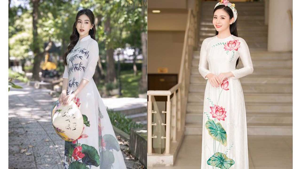 Mẫu áo dài thêu hoa sen