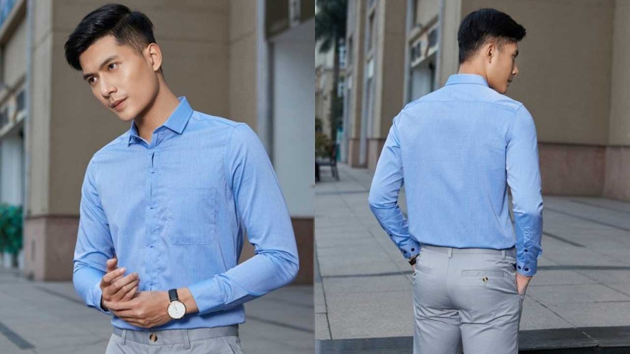 8 Mẫu áo sơ mi nam màu xanh dương đẹp, lịch lãm