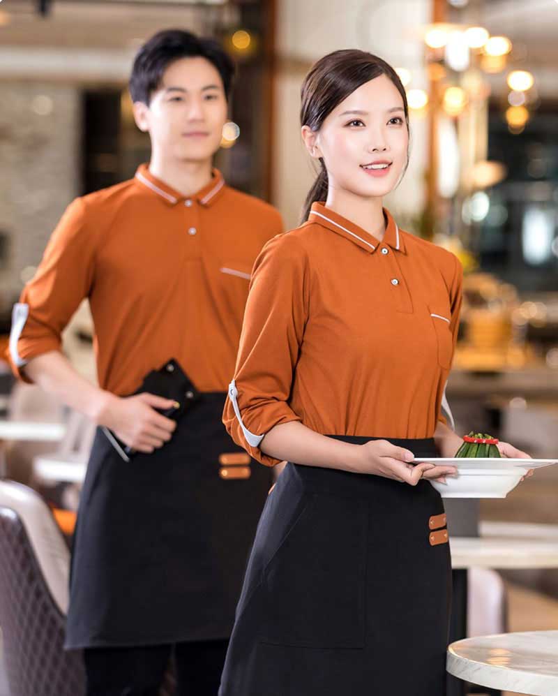 Đồng phục nhà hàng nhân viên màu nâu cam 9 Thiết kế đồng phục phục vụ nhà hàng màu nâu cam