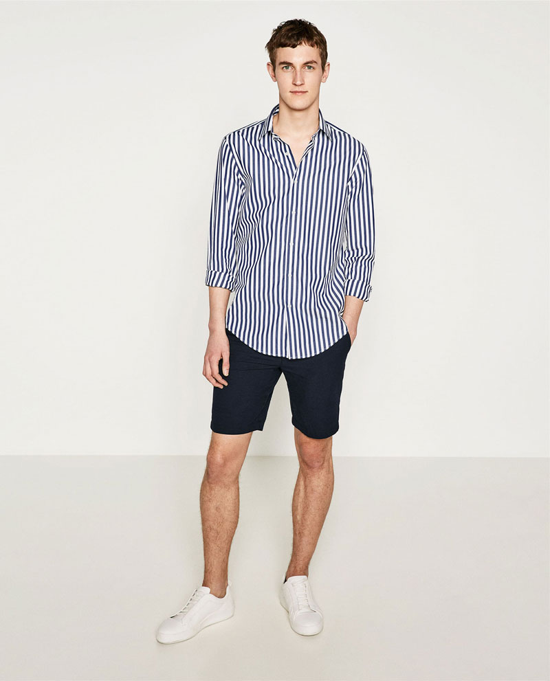 Sơ mi nam kẻ sọc cùng quần short