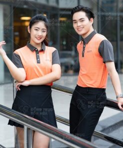 Áo đồng phục doanh nghiệp màu cam phối xám 19 3 2 3