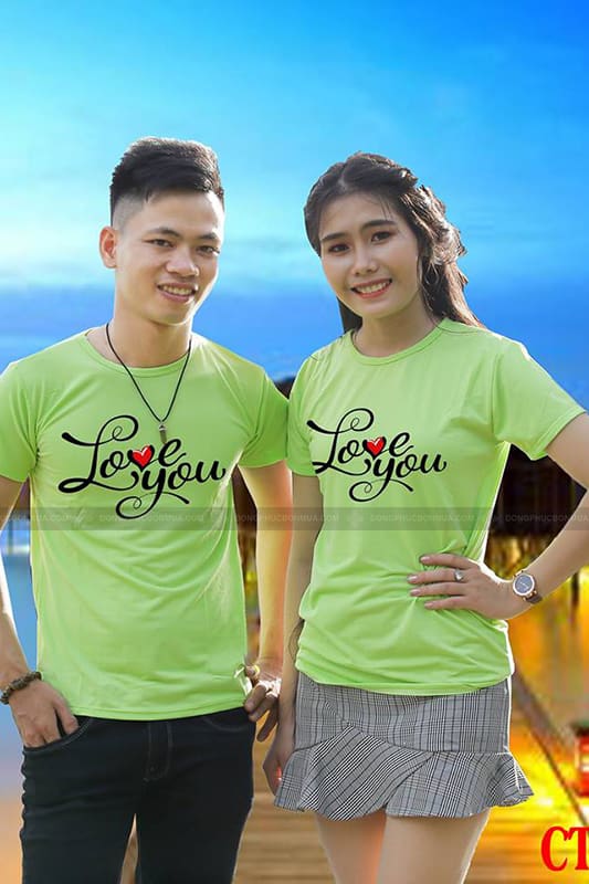 Áo thun cặp đôi tình yêu xanh lá cây in họa tiết love you 1 Áo thun cặp đôi tình yêu xanh lá cây in họa tiết love you