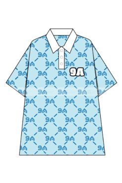 Áo có cổ đồng phục lớp oversize monogram xanh da trời