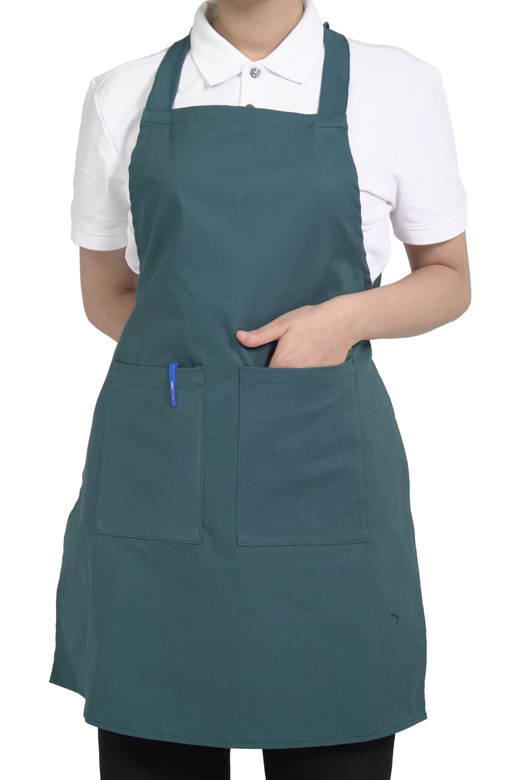 Tạp dề yếm cao cấp vải kaki trơn màu xanh phối 2 túi hộp 1 Tạp dề yếm cao cấp vải kaki trơn màu xanh phối 2 túi hộp