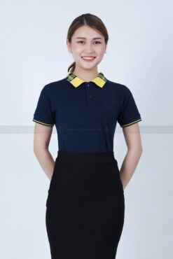 Áo phông công ty tím than phối cổ caro tím vàng 11 GRE 6063 1