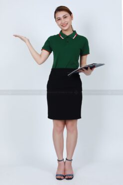 Áo phông đồng phục xanh lá phối cổ xanh đỏ trắng 9 GRE 7787