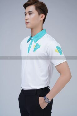 Áo thun đồng phục công ty màu trắng phối cổ xanh nước biển 14 HAN05423