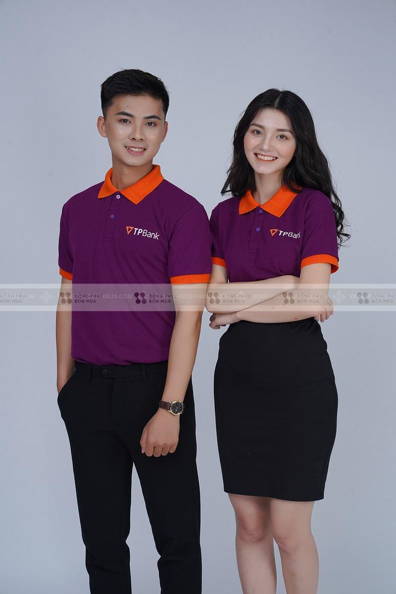 Áo thun đồng phục có cổ TP-Bank, Màu Tím Phối Cổ Cam 2 Áo thun đồng phục có cổ TP-Bank, Màu Tím Phối Cổ Cam - Ảnh 2
