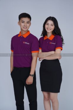 Áo thun đồng phục có cổ TP-Bank, Màu Tím Phối Cổ Cam 10 HAN05446