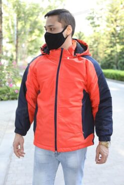 Đồng phục áo khoác gió chần bông màu cam phối xanh than