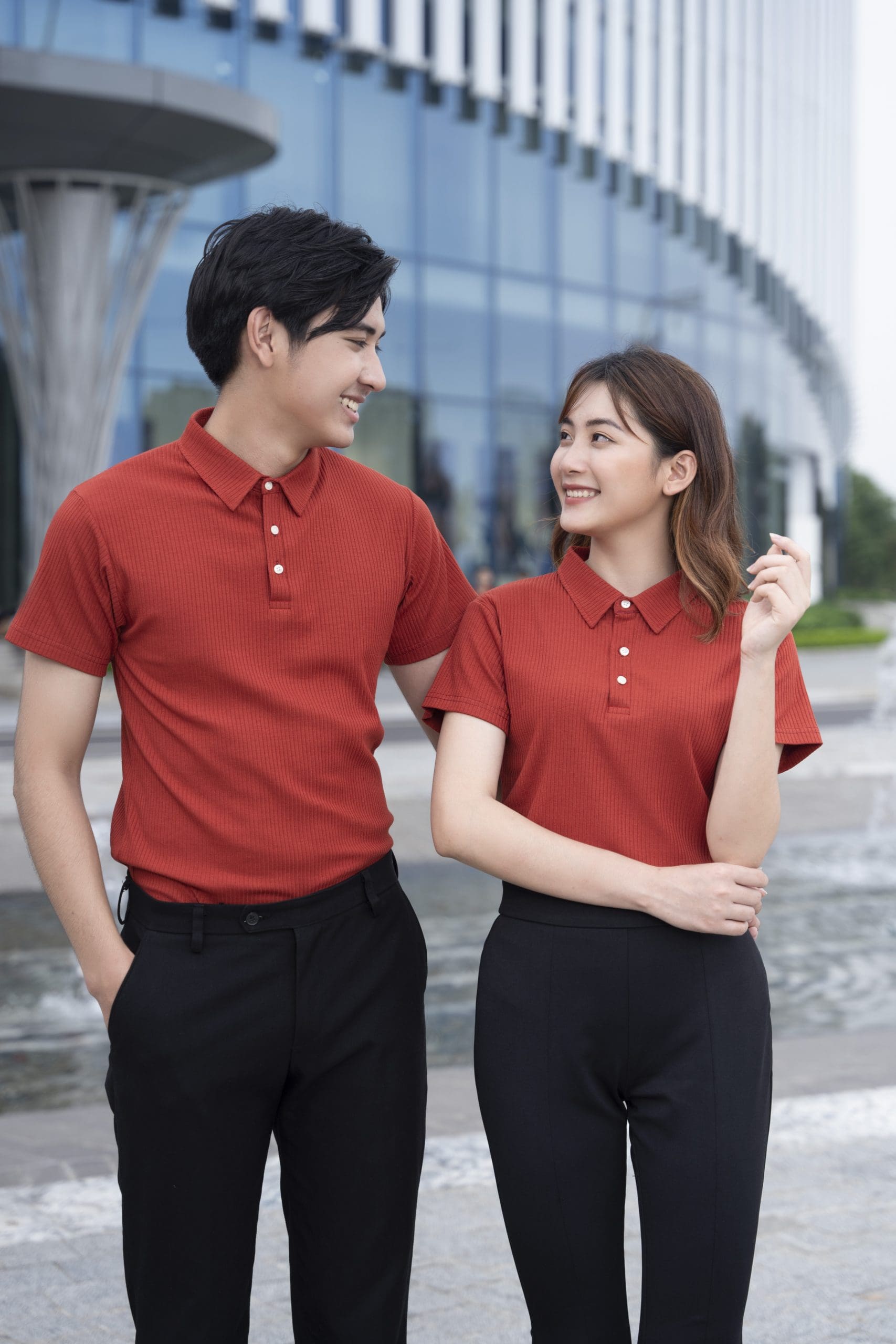 Áo đồng phục công ty màu đỏ cam, chất liệu thun gân 5 Áo đồng phục công ty màu đỏ cam, chất liệu thun gân - Ảnh 5