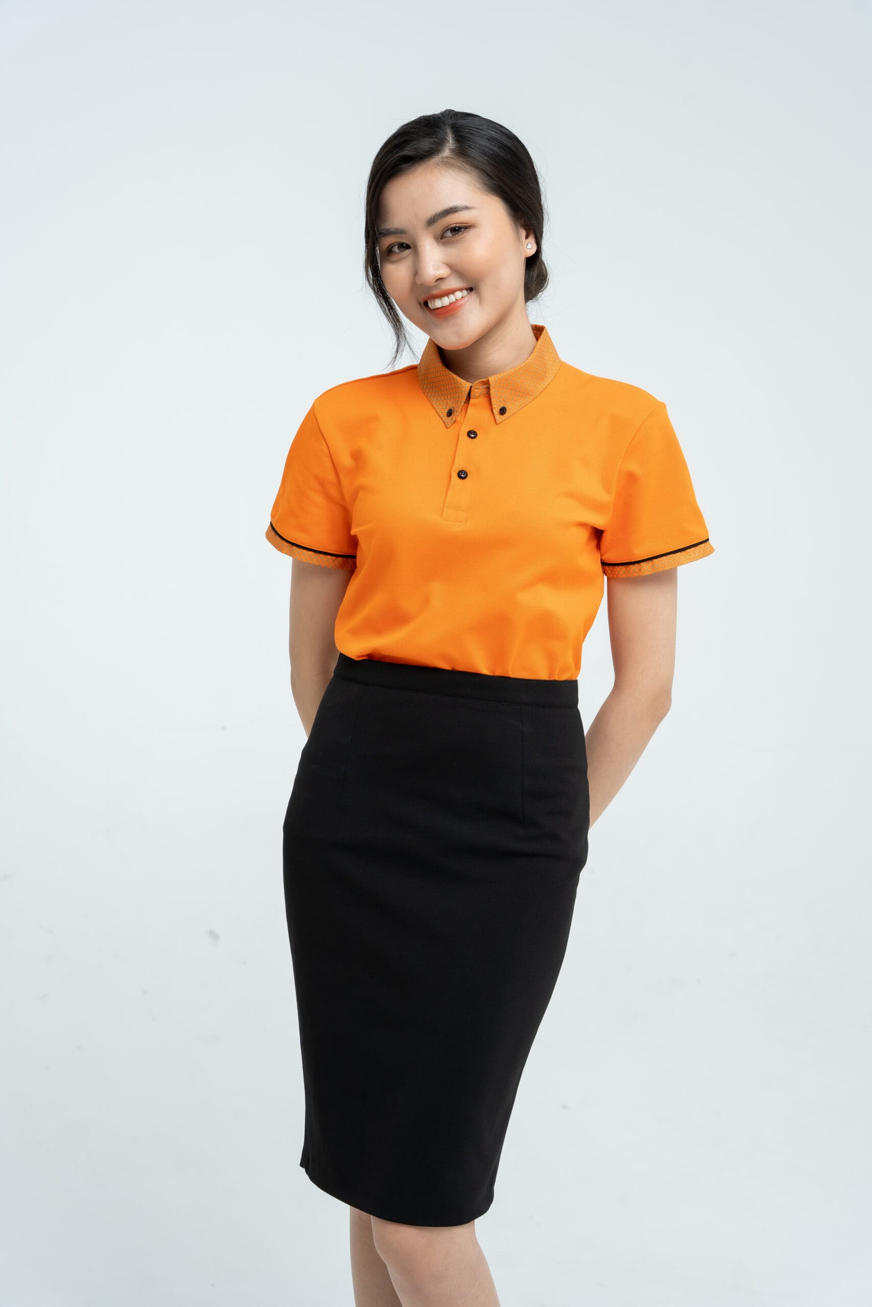 Áo thun có cổ đồng phục công ty màu cam, cổ họa tiết 3 Áo thun có cổ đồng phục công ty màu cam, cổ họa tiết - Ảnh 3