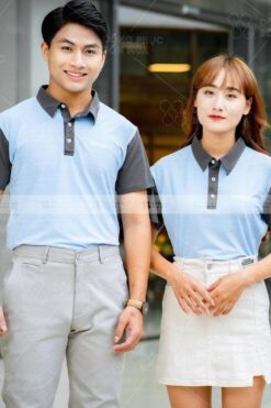 Áo thun đồng phục công ty màu xanh phối xám