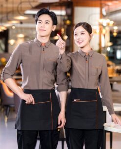 ao dong phuc so mi nha hang mau be