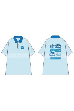 Áo đồng phục lớp có cổ màu xanh da trời in slogan độc lạ