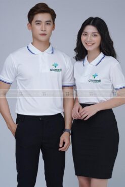 ao polo dong phuc doanh nghiep mau trang phoi co vien xanh 1