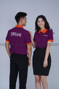 Áo thun đồng phục có cổ TP-Bank, Màu Tím Phối Cổ Cam 9 ao thun dong phuc ngan hang tpbank