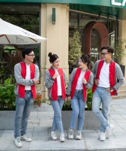 Mẫu áo khoác bomber đồng phục màu đỏ ghi