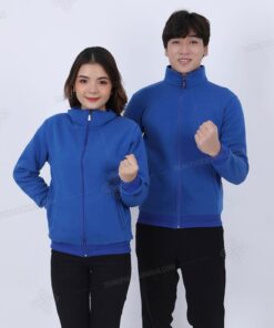 Áo khoác đồng phục cổ bẻ nỉ bông màu xanh ya