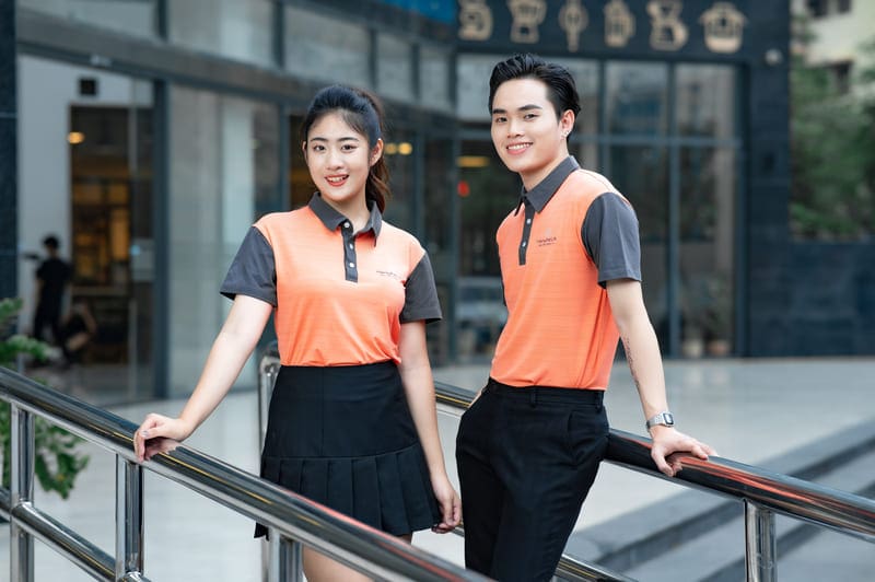 Áo đồng phục doanh nghiệp màu cam phối xám 4 Áo đồng phục doanh nghiệp màu cam phối xám - Ảnh 4