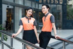 Áo đồng phục doanh nghiệp màu cam phối xám 14 dong phuc cong so 4 1