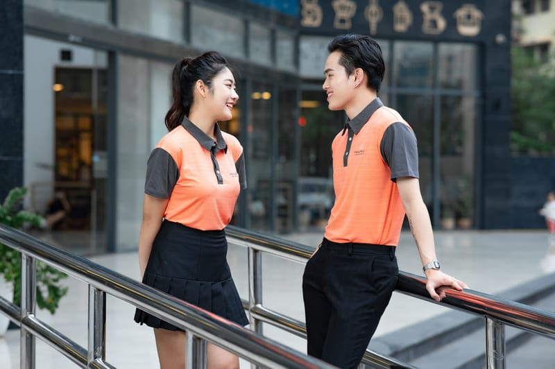 Áo đồng phục doanh nghiệp màu cam phối xám 6 Áo đồng phục doanh nghiệp màu cam phối xám - Ảnh 6