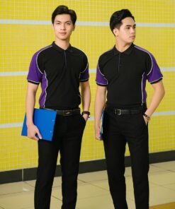 Áo đồng phục có cổ doanh nghiệp màu xanh phối trắng