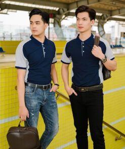 Áo đồng phục công ty màu xanh đen phối xám 10 dong phuc doanh nghiep 16 1