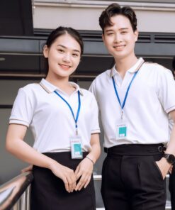 Áo đồng phục công ty AirTech màu trắng phối nâu thời trang