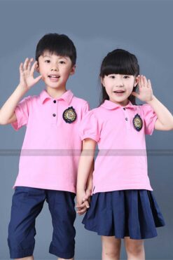 Đồng phục mầm non cổ bẻ mày hồng