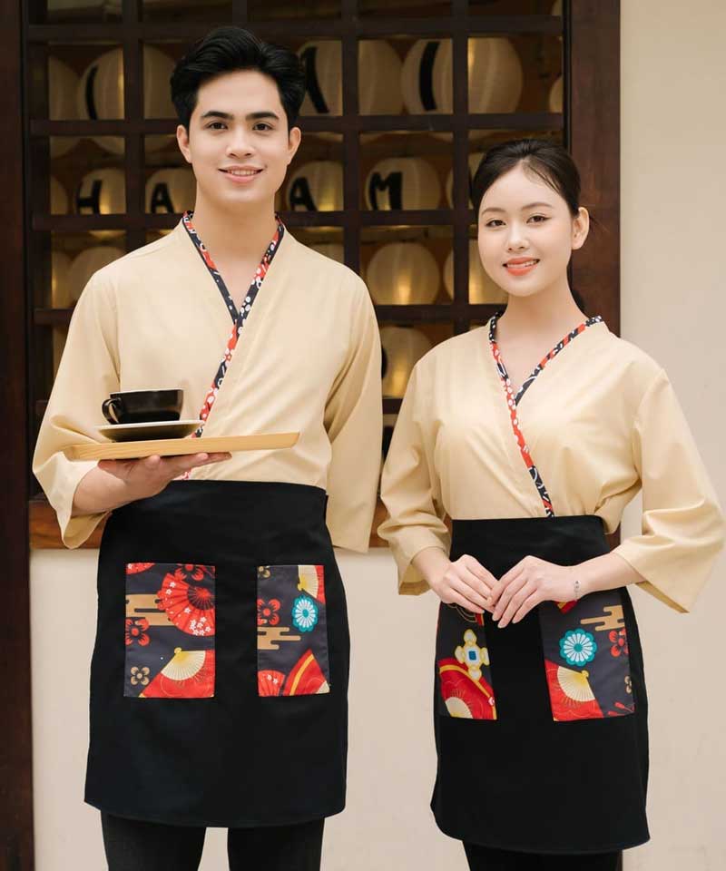 Mẫu đồng phục nhà hàng Nhật Bản màu vàng Banana bền đẹp 1 Mẫu đồng phục nhà hàng Nhật Bản