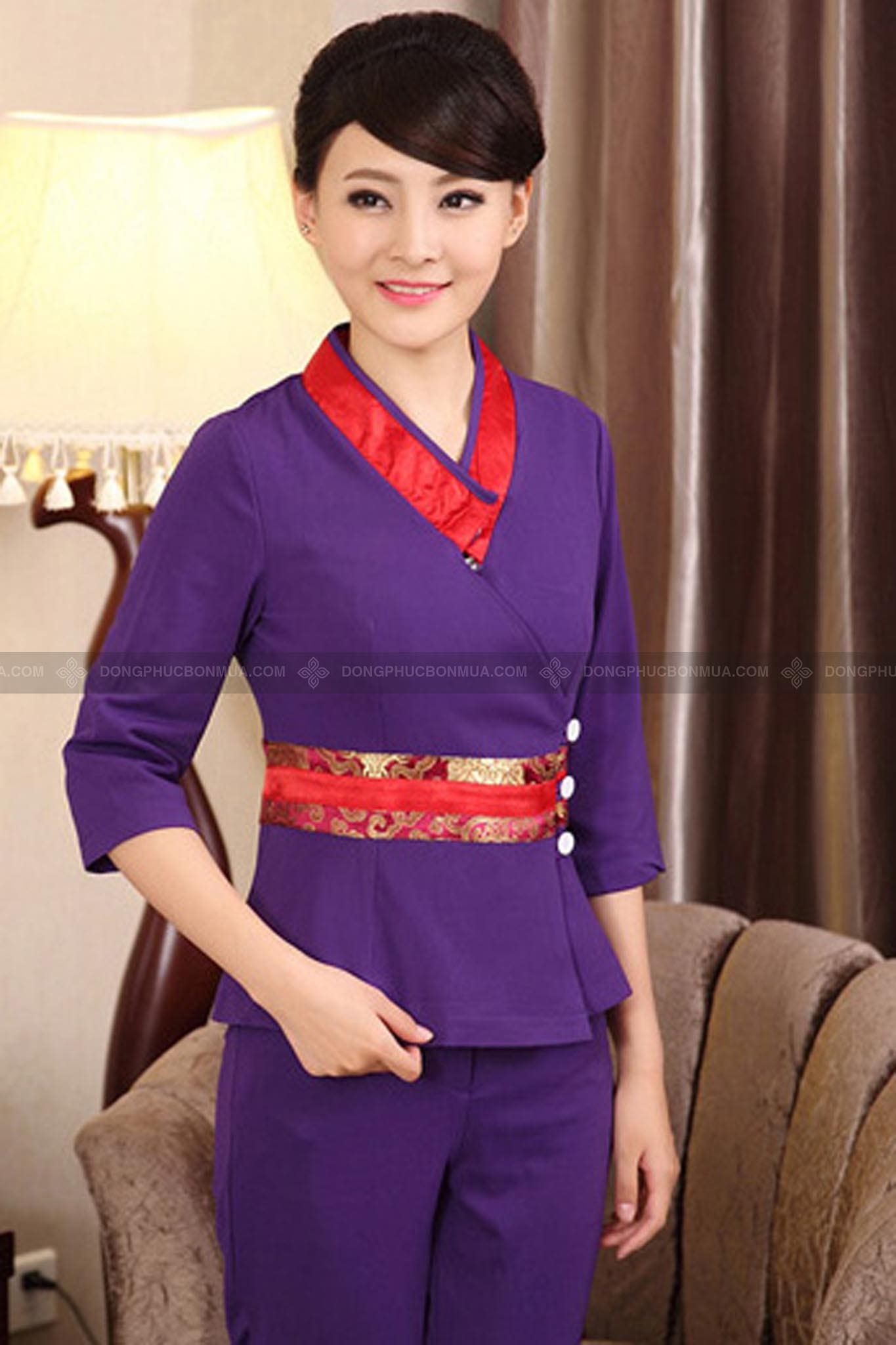 Đồng phục Spa màu tím phối cổ tim đỏ 7 Đồng phục Spa màu tím phối cổ tim đỏ - Ảnh 7