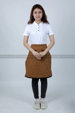 Phong cách thiết kế mẫu đồng phục tạp dề nửa người nâu phối 2 túi