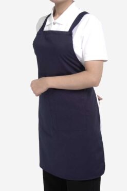 Tạp dề yếm vải kaki màu xanh than phối túi hộp 9 dong phuc tap de yem tim than tui hop