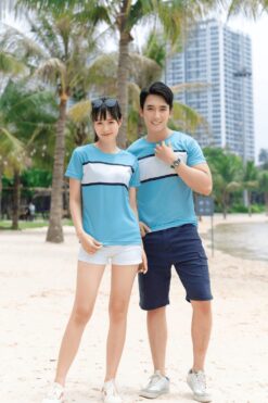 Áo đồng phục du lịch Active Summer phối màu xanh nước biển