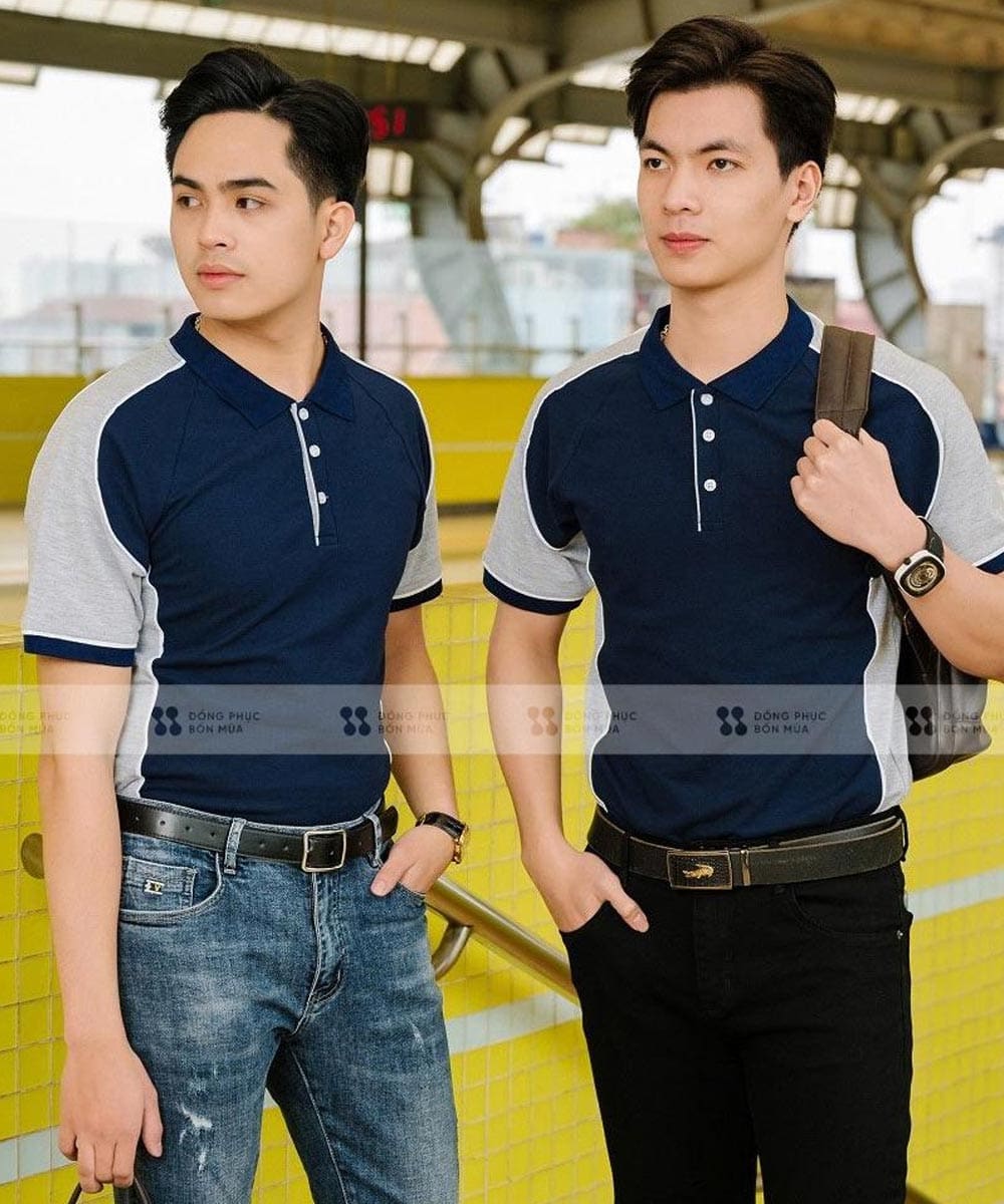 Áo đồng phục công ty màu xanh đen phối xám 1 Áo đồng phục công ty màu xanh đen phối xám